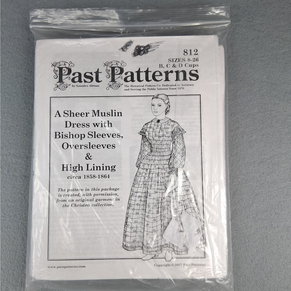 Past Patterns 812 Sheer Muslin Dress w/ Bishop Sleeves Sz 8 - 26 B C D Cups